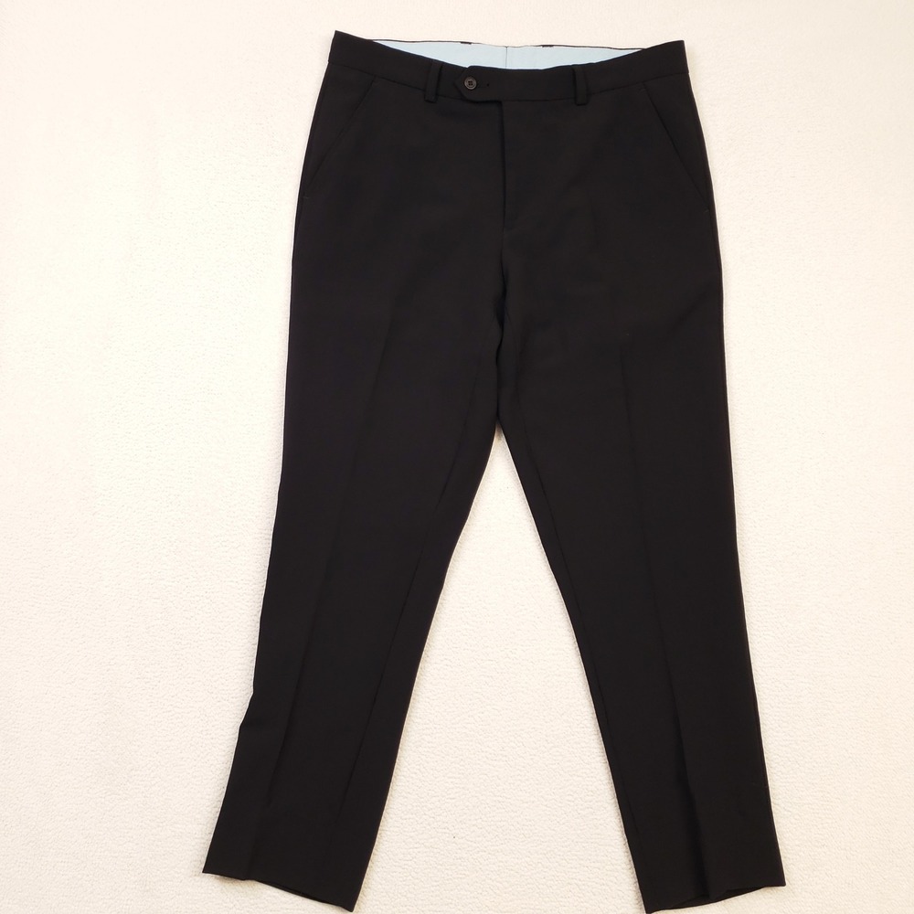 J.Lindeberg Dress Pants Men 34x29  Black Wool Blend Stretch Flat Front Trousers